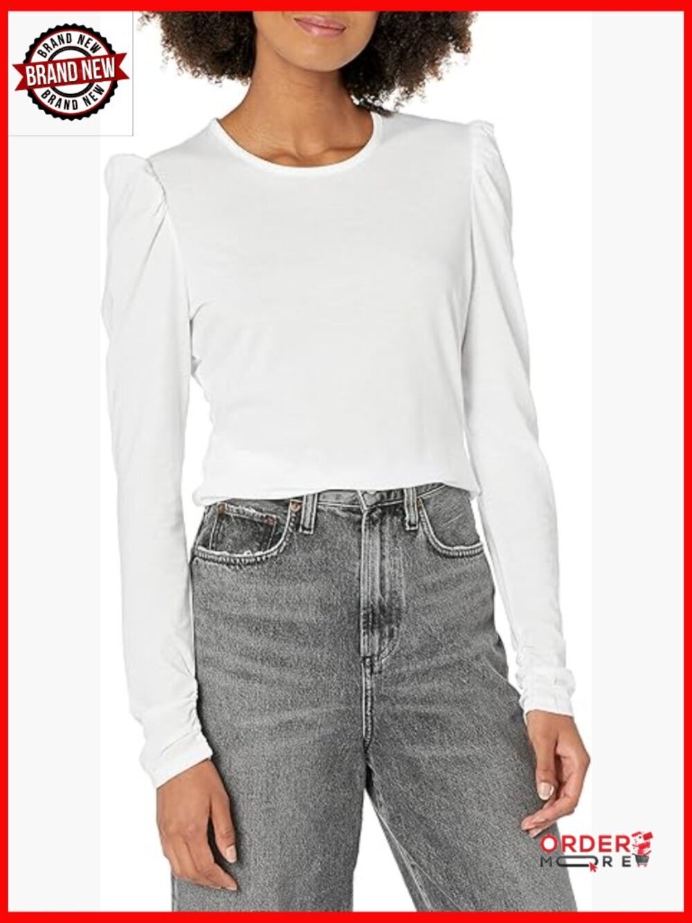 Ruched Long Sleeve Top Scoop Neck Slim Fit Pima Cotton Pull On